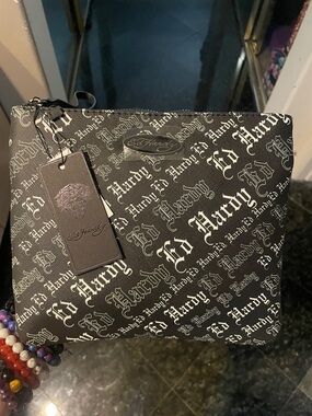 Ed Hardy Black & White Wristlet Purse